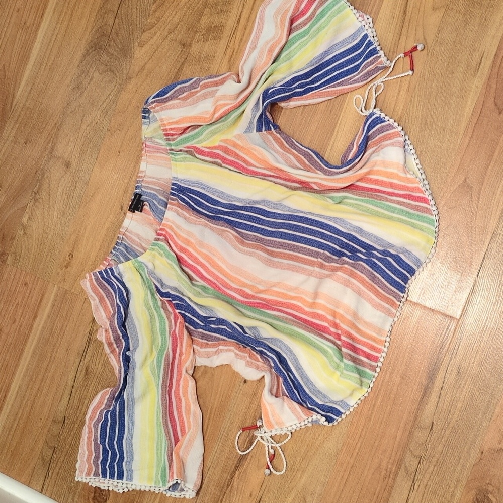 New Directions - Rainbow Boho Off the Shoulder Blouse - Size Med